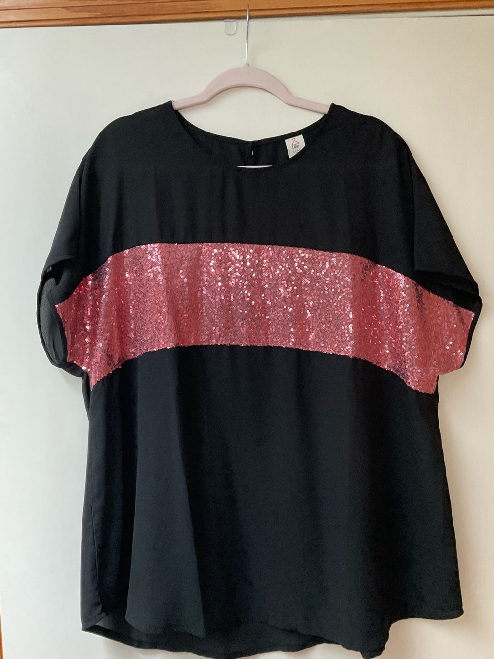 Women's Black Top with Pink Sequin Band